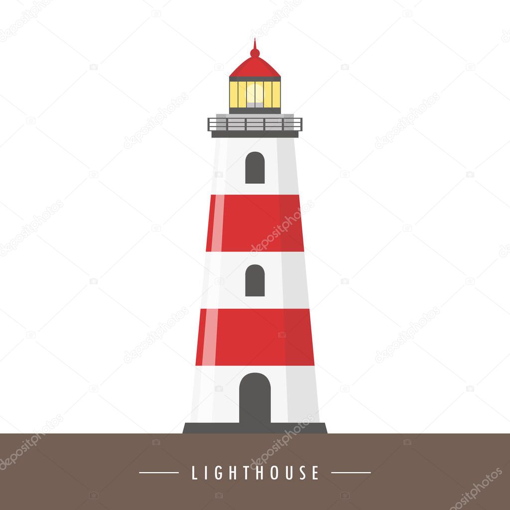 red and white lighthouse isolated