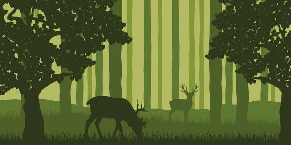 Wildlife elk in green forest nature landscape — 스톡 벡터