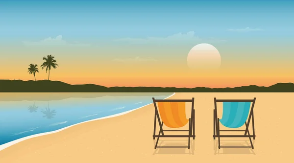 Δύο ξαπλώστρες στον παράδεισο παραλία σχεδιασμό καλοκαιρινών διακοπών — Διανυσματικό Αρχείο