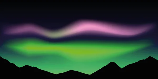 Aurora borealis όμορφα πολικά φώτα στα βουνά — Διανυσματικό Αρχείο