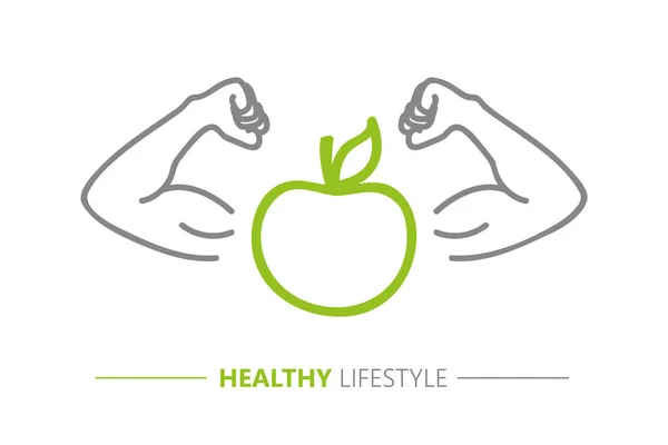 Healthy lifestyle strong apple with muscular arms — Stock Vector