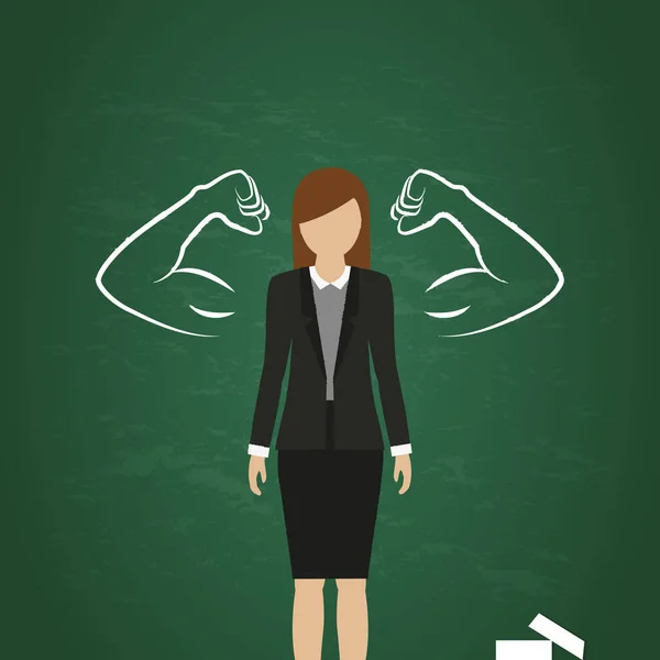黒板の背景に筋肉の腕を描いたビジネス女性 — ストックベクタ
