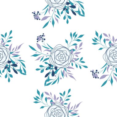 Gül desenli kusursuz çiçek deseni, klasik tarzda vektör illüstrasyonu