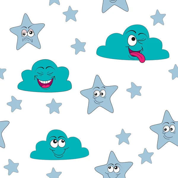 Seamless Pattern Cute Clouds Stars — Stock Vector