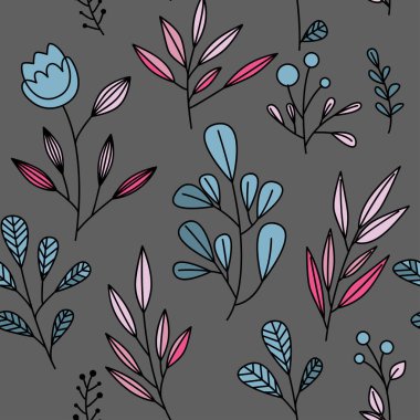 Çiçekli ve bitkili doku. Çiçek süsü. Orijinal çiçek vektör deseni.