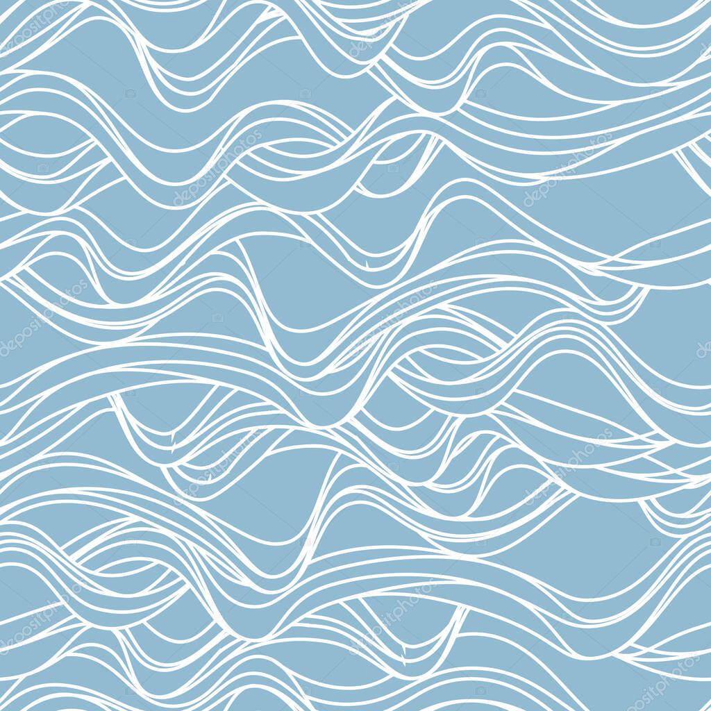 Vector blue seamless Wavy background texture. Wave pattern