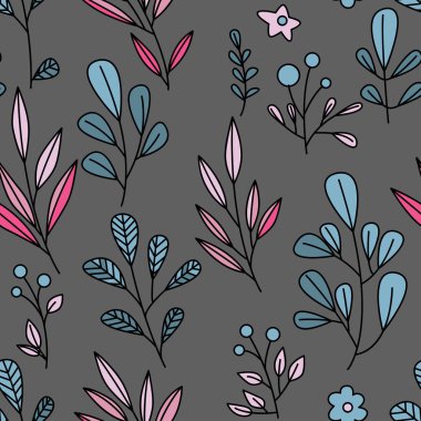 Çiçekli ve bitkili doku. Çiçek süsü. Orijinal çiçek vektör deseni.