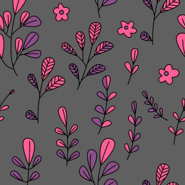 Çiçekli ve bitkili doku. Çiçek süsü. Orijinal çiçek vektör deseni.