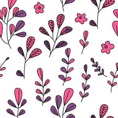 Çiçekli ve bitkili doku. Çiçek süsü. Orijinal çiçek vektör deseni.