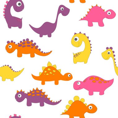 Moda kıyafetleri, kumaşlar ve tişörtler için çocuksu dinazor desenleri. el çizilmiş vektör