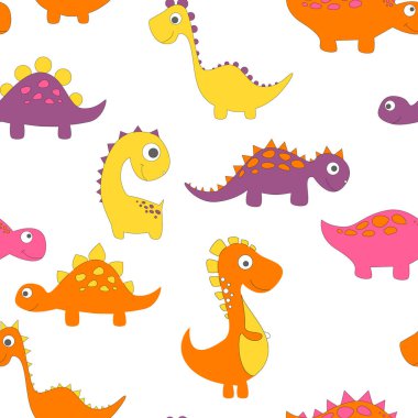 Moda kıyafetleri, kumaşlar ve tişörtler için çocuksu dinazor desenleri. el çizilmiş vektör