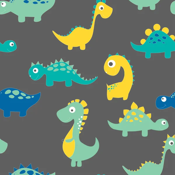 Barnslig Dinosaurie Sömlöst Mönster För Mode Kläder Tyg Shirts Handritad — Stock vektor