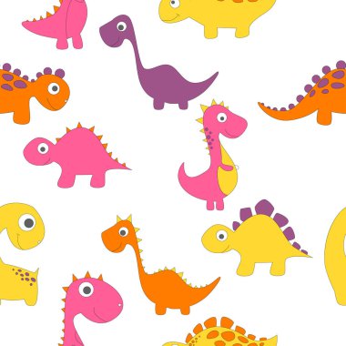 Moda kıyafetleri, kumaşlar ve tişörtler için çocuksu dinazor desenleri. el çizilmiş vektör