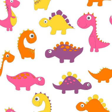 Moda kıyafetleri, kumaşlar ve tişörtler için çocuksu dinazor desenleri. el çizilmiş vektör