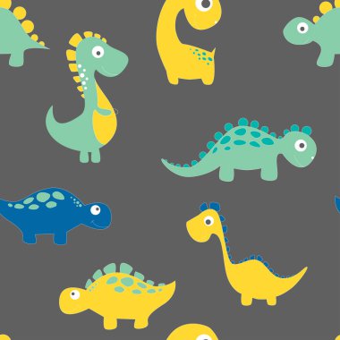 Moda kıyafetleri, kumaşlar ve tişörtler için çocuksu dinazor desenleri. el çizilmiş vektör