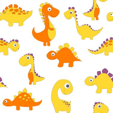 Moda kıyafetleri, kumaşlar ve tişörtler için çocuksu dinazor desenleri. el çizilmiş vektör