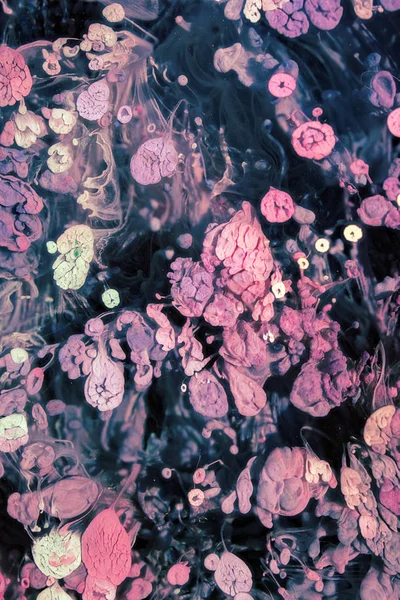 Petri艺术 Petri Art 现代绘画技术 是通过在环氧树脂中添加酒精油墨而产生的 硬化后 墨水滴硬化了 看起来像一丛丛海藻 焦糖礁和海床 — 图库照片