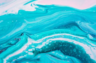 Akrilik, boya, soyut. Tabloya yakın çekim. Renkli soyut resim arkaplanı. Yüksek desenli yağlı boya. Yüksek kalite detaylar. Mermer. Mermer dokusu. Boya sıçraması. Renkli sıvı.