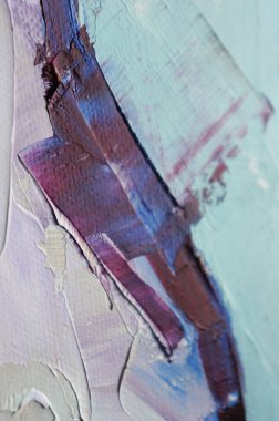 Parça. Çok renkli desenli boya. Soyut sanat geçmişi. Tuval üzerine yağ. Sert fırça darbeleri. Yağlı boya ve palet bıçağıyla yapılmış bir resmin yakın çekimi. Yüksek desenli, yüksek kaliteli detaylar.