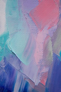 Parça. Çok renkli desenli boya. Soyut sanat geçmişi. Tuval üzerine yağ. Sert fırça darbeleri. Yağlı boya ve palet bıçağıyla yapılmış bir resmin yakın çekimi. Yüksek desenli, yüksek kaliteli detaylar.