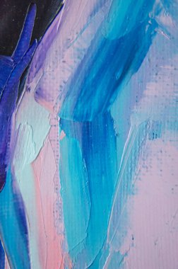 Parça. Çok renkli desenli boya. Soyut sanat geçmişi. Tuval üzerine yağ. Sert fırça darbeleri. Yağlı boya ve palet bıçağıyla yapılmış bir resmin yakın çekimi. Yüksek desenli, yüksek kaliteli detaylar.