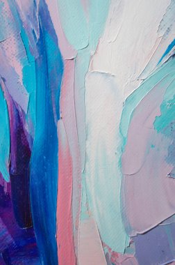 Parça. Çok renkli desenli boya. Soyut sanat geçmişi. Tuval üzerine yağ. Sert fırça darbeleri. Yağlı boya ve palet bıçağıyla yapılmış bir resmin yakın çekimi. Yüksek desenli, yüksek kaliteli detaylar.