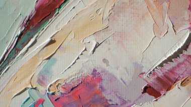 Parça. Çok renkli desenli boya. Soyut sanat geçmişi. Tuval üzerine yağ. Sert fırça darbeleri. Yağlı boya ve palet bıçağıyla yapılmış bir resmin yakın çekimi. Yüksek desenli, yüksek kaliteli detaylar.