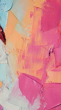 Parça. Çok renkli desenli boya. Soyut sanat geçmişi. Tuval üzerine yağ. Sert fırça darbeleri. Yağlı boya ve palet bıçağıyla yapılmış bir resmin yakın çekimi. Yüksek desenli, yüksek kaliteli detaylar.