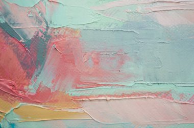 Parça. Çok renkli desenli boya. Soyut sanat geçmişi. Tuval üzerine yağ. Sert fırça darbeleri. Yağlı boya ve palet bıçağıyla yapılmış bir resmin yakın çekimi. Yüksek desenli, yüksek kaliteli detaylar.