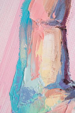 Parça. Çok renkli desenli boya. Soyut sanat geçmişi. Tuval üzerine yağ. Sert fırça darbeleri. Yağlı boya ve palet bıçağıyla yapılmış bir resmin yakın çekimi. Yüksek desenli, yüksek kaliteli detaylar.