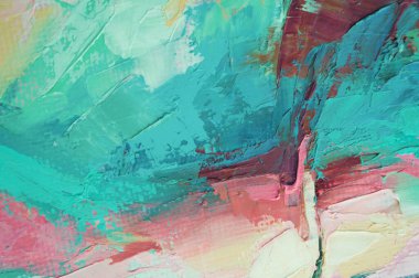 Parça. Çok renkli desenli boya. Soyut sanat geçmişi. Tuval üzerine yağ. Sert fırça darbeleri. Yağlı boya ve palet bıçağıyla yapılmış bir resmin yakın çekimi. Yüksek desenli, yüksek kaliteli detaylar.