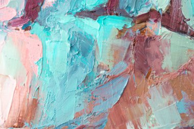 Parça. Çok renkli desenli boya. Soyut sanat geçmişi. Tuval üzerine yağ. Sert fırça darbeleri. Yağlı boya ve palet bıçağıyla yapılmış bir resmin yakın çekimi. Yüksek desenli, yüksek kaliteli detaylar.