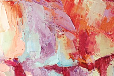 Parça. Çok renkli desenli boya. Soyut sanat geçmişi. Tuval üzerine yağ. Sert fırça darbeleri. Yağlı boya ve palet bıçağıyla yapılmış bir resmin yakın çekimi. Yüksek desenli, yüksek kaliteli detaylar.