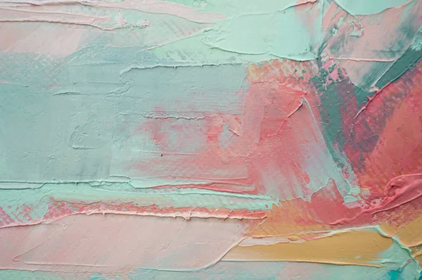 Parça. Çok renkli desenli boya. Soyut sanat geçmişi. Tuval üzerine yağ. Sert fırça darbeleri. Yağlı boya ve palet bıçağıyla yapılmış bir resmin yakın çekimi. Yüksek desenli, yüksek kaliteli detaylar.