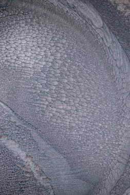 Dramatik siyah, tek renkli soyutlama, ejderha pullarını ya da kek lavlarını anımsatıyor, koyu gri, gümüş ve bronz aksanlarla parıldıyor. Alkolik mürekkep birbirine karışıyor. Modern bir sanat eserinin parçası..