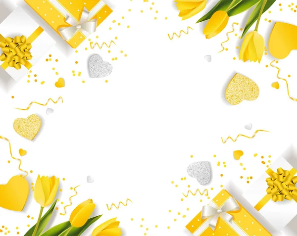 Banner für den internationalen Frauentag. Dekor aus gelben Tulpen — Stockfoto