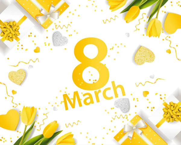 Carte postale avec le numéro 8 dans le style jaune avec un motif de fleurs de printemps — Photo