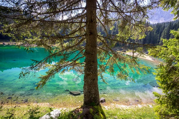 Lake Carezza, Dolomieten, Italië — Stockfoto