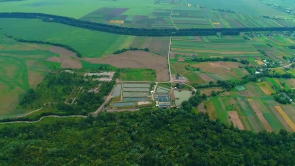 Aquaculture concept. Top view on a group of ponds for shrimps and fish farming. — Wideo stockowe