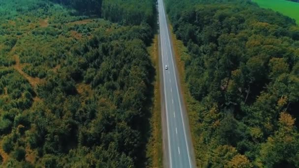 Aerial footage of truck and cars on road in beautiful countryside before sunset. — Stock Video