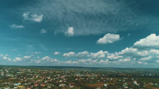 Dramatic drone motion over landscape with dark sky before rain. — Stock Video