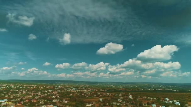 Dramatic drone motion over landscape with dark sky before rain. — Stock video