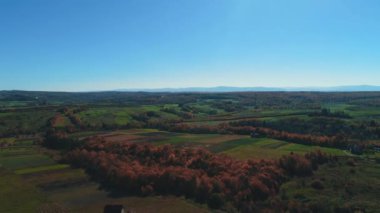 Blue sky and gold october landscape on nice autumn day upper view.