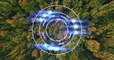 Sunum arkaplanı, orman ve soyut hud simgesinin ön planda parlayan drone görüntülerini birleştiriyor..