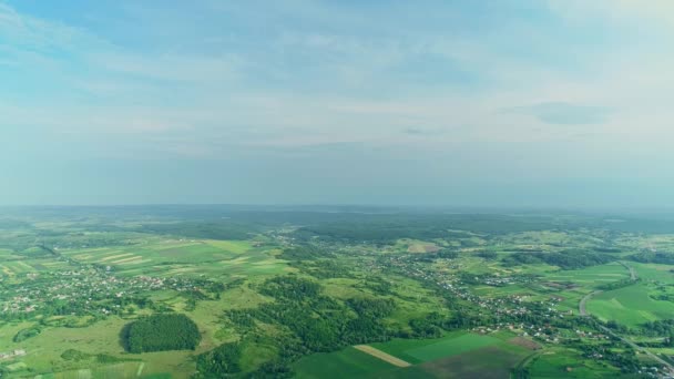 緑豊かな有機植生を持つ素晴らしい美しい農場フィールドの上を飛ぶドロン. — ストック動画