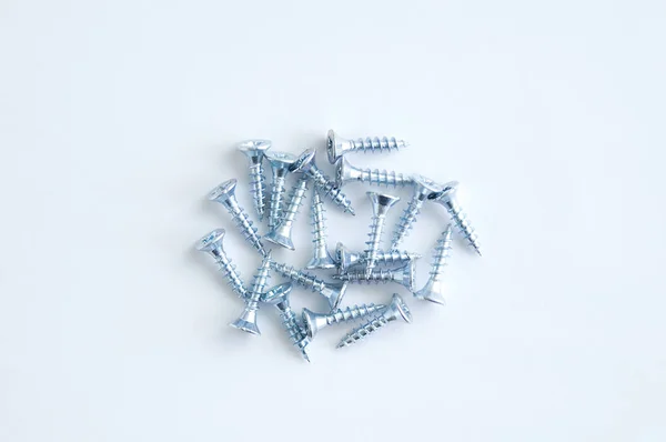 Chrome Metal Screws Close White Background — Stock Photo, Image