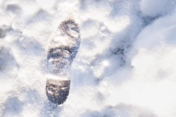 Huella Suela Zapato Primer Plano Nieve Por Tarde Aire Libre —  Fotos de Stock
