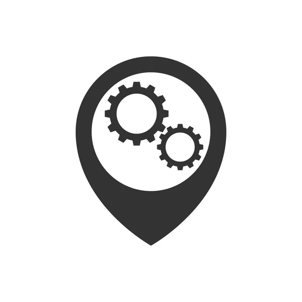 Map pointer with gears inside icon — Stock Vector