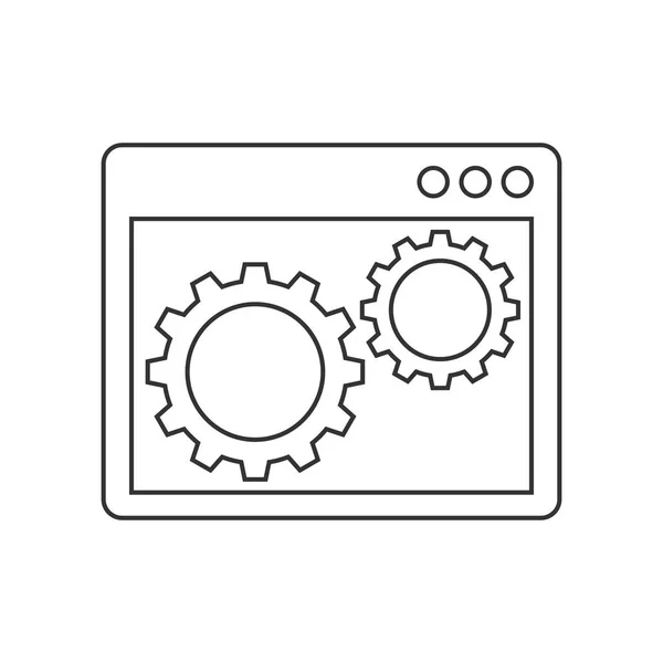 Engranajes dentro del icono de la línea de ventana del navegador — Vector de stock