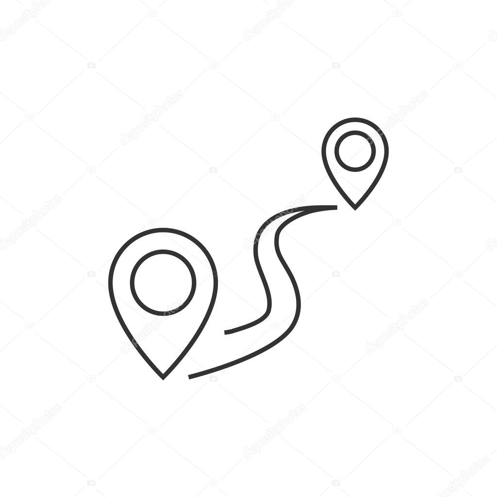 Road with pin pointer outline icon